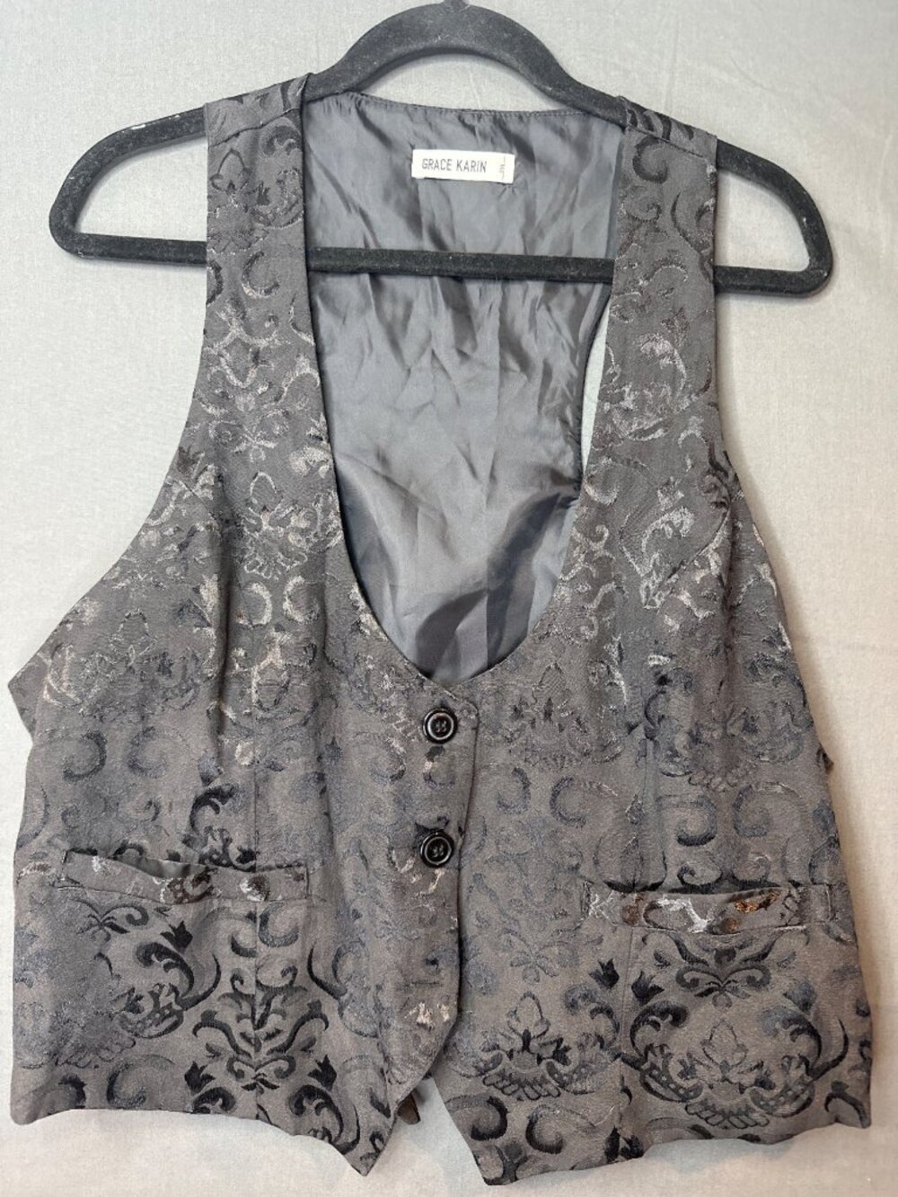 Women 2XL Grace Karin Black Brocade Vest Damask Waistcoat Steampunk Victorian